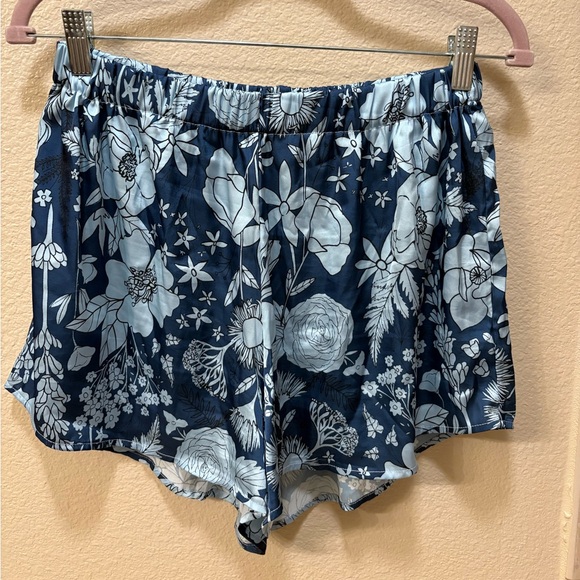 Silky Pajama Shorts - Blue Floral - Picture 1 of 3